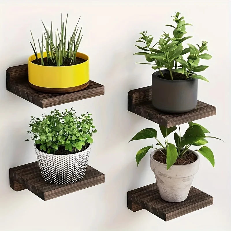 Wooden Wall Mounted Flower Racks Set For Living Room