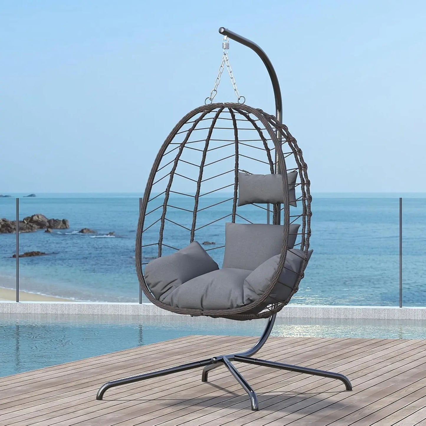 Egg Chair With Stand Outdoor Wicker Swing Chair Cushion