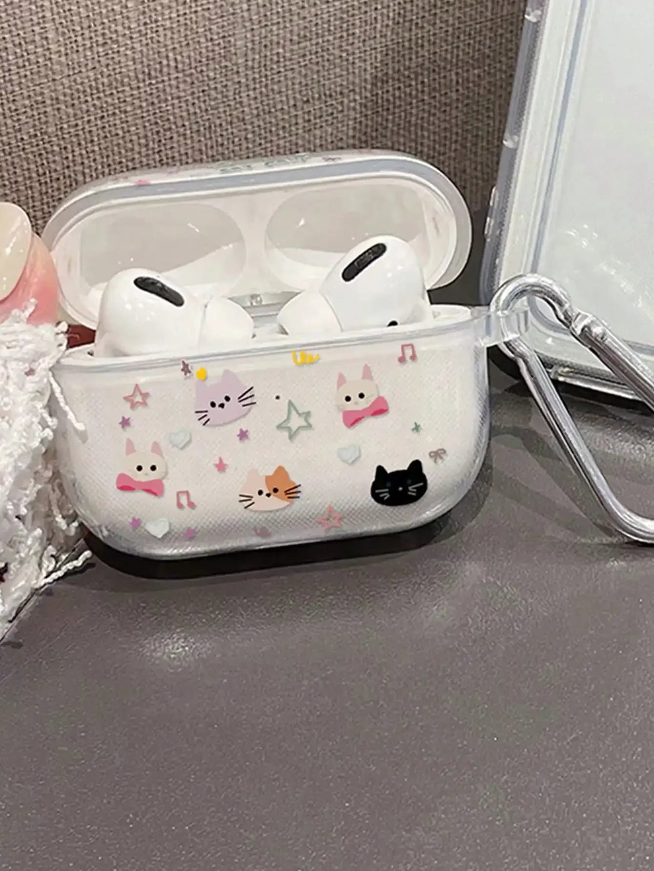 Cat Pattern Transparent Earphone Case For AirPods Pro