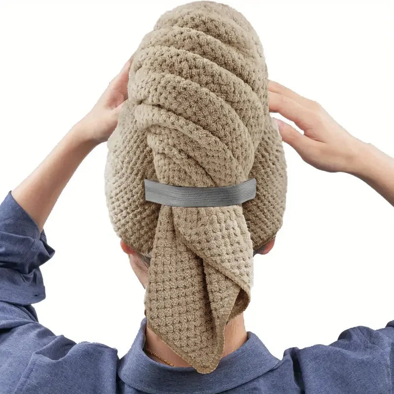 Microfiber Hair Towel Wrap With Elastic Band Ultra Absorbent Turban