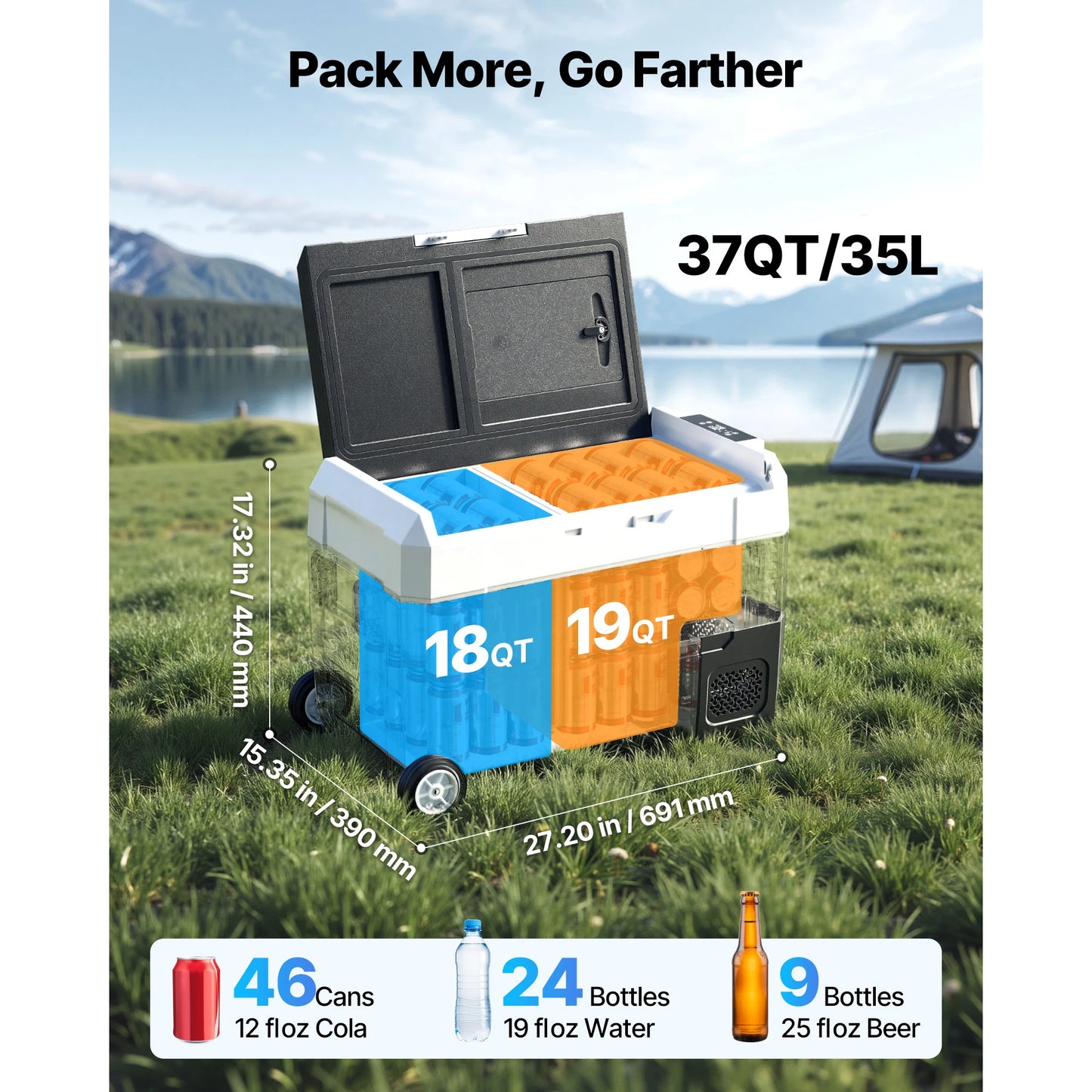 SucceBuy Portable Car Refrigerator with Wheels and App Control