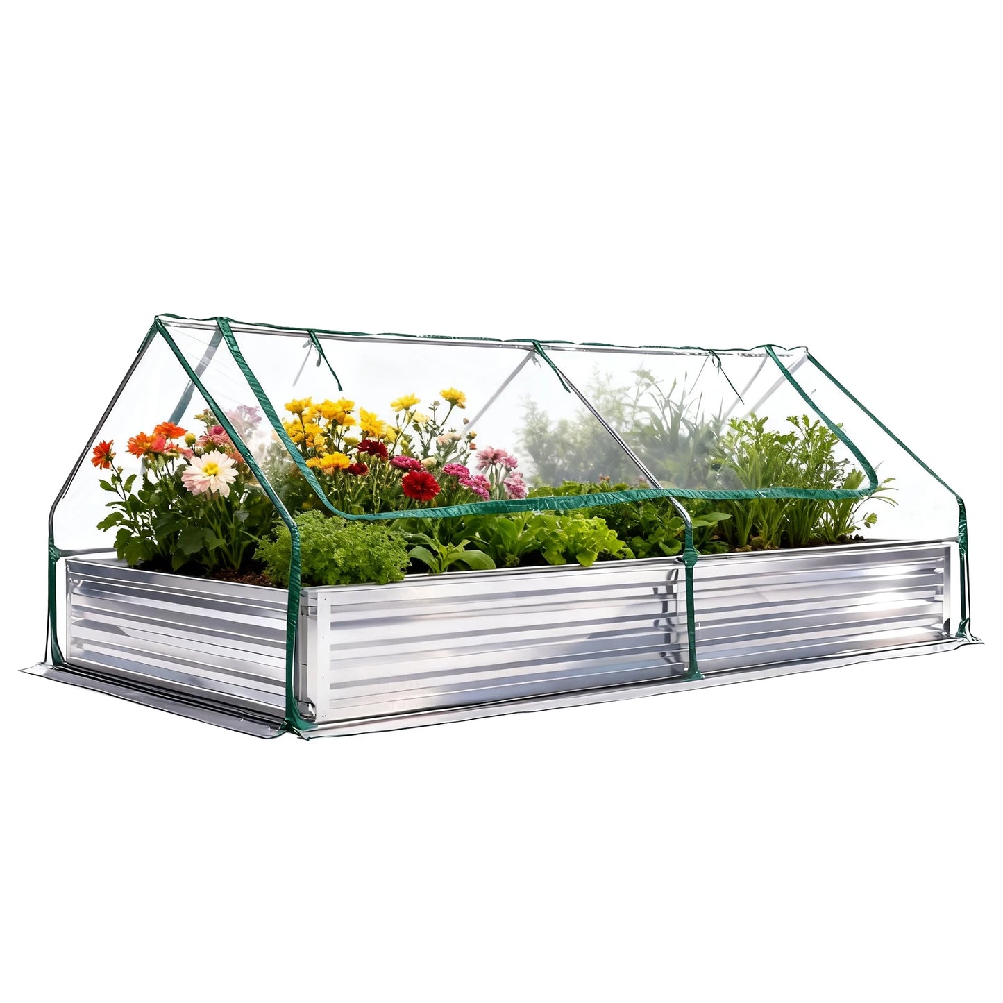 JHK Galvanized Metal Raised Garden Bed With Cover For Outdoors