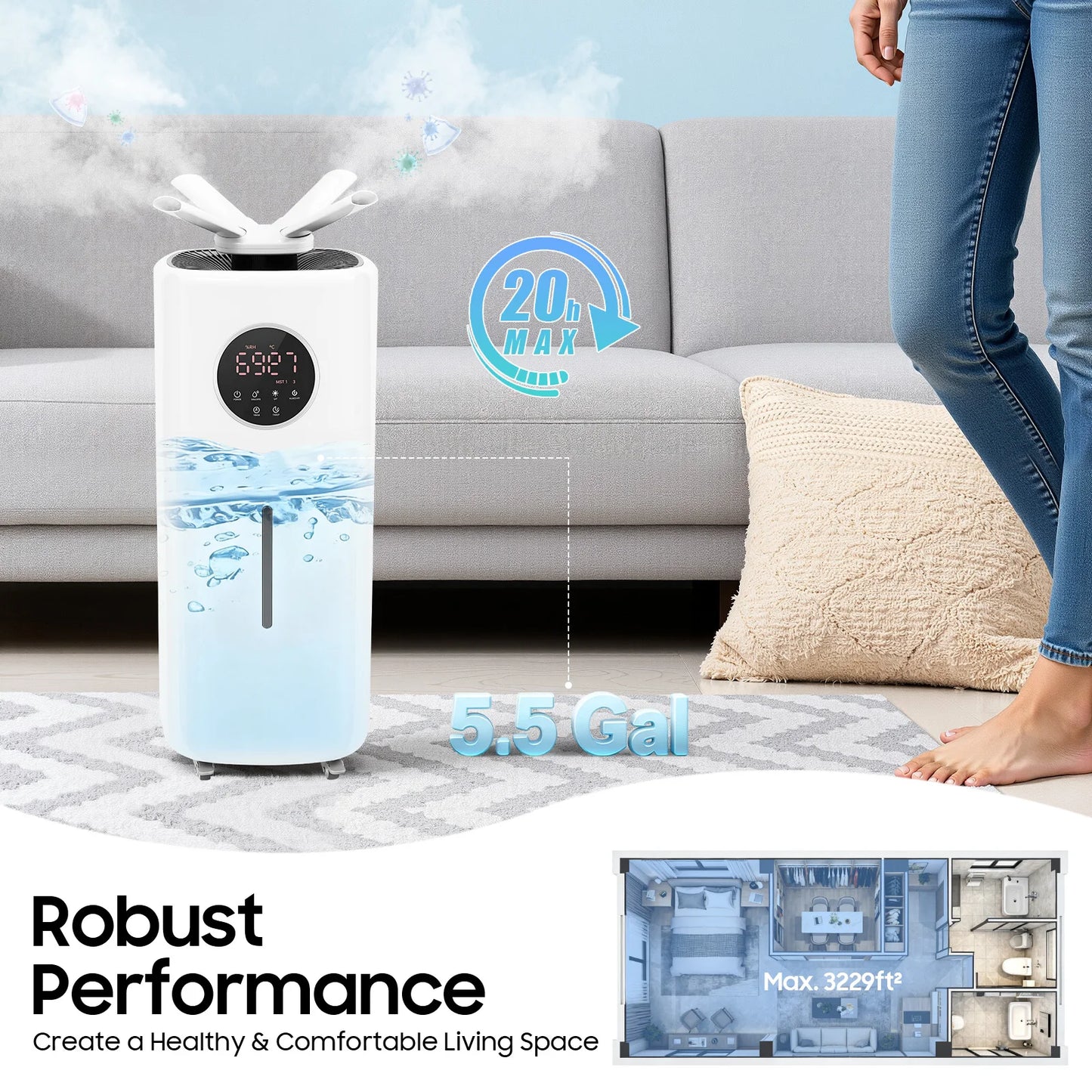 Humidifier Large Capacity 21L Digital Control Remote Control Air Purification Ultrasonic Humidifier Mist Maker