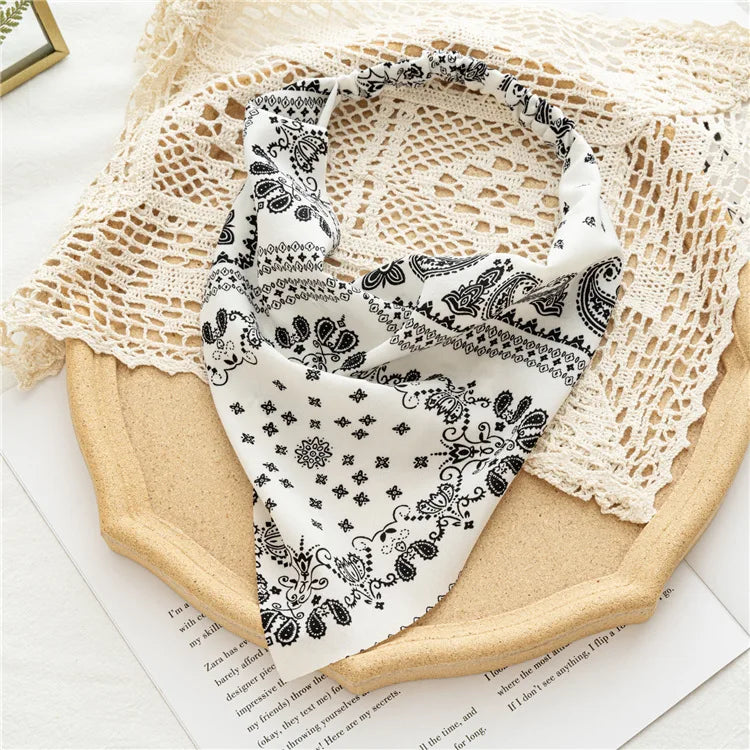 Summer Vintage Print Flower Beach Bandana Hair Scarf Fashion Elastic Rubber Headbands for Women Girl Hair Accessories