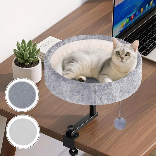 Desk Bed 360 Rotating And Adjustable Cat Nest With Soft Faux Fur Mat
