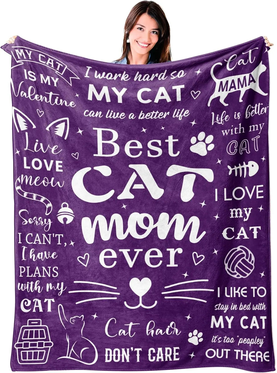 Cat Mom Blanket Gift For Cat Lovers Women Birthday Christmas