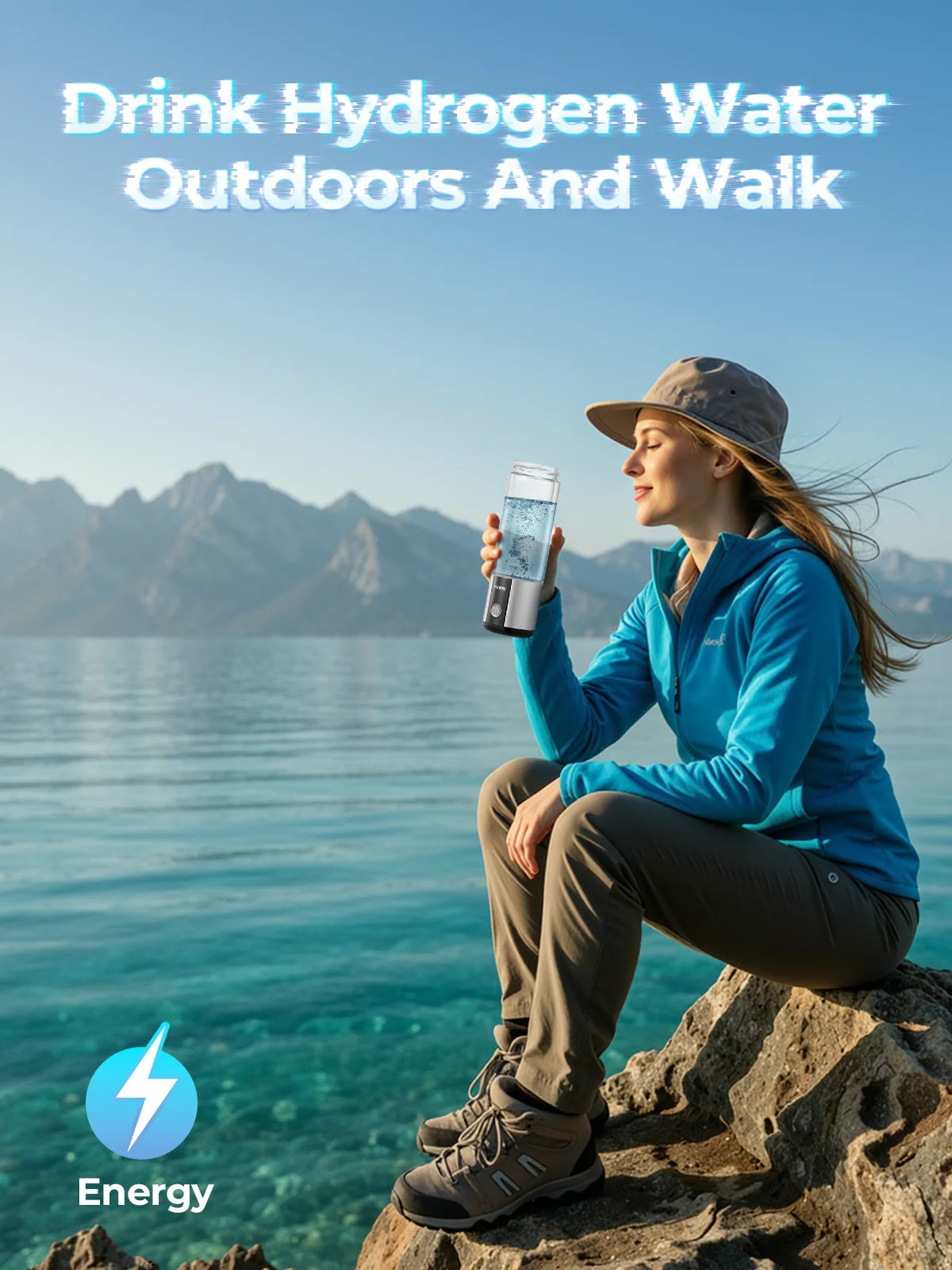 Hydrogen Water Bottle, Up to 6000ppb, Hang & Go Portable Hydrogen Water Generator with SPE/PEM Technology, Leak-Proof Design for Home, Office, Travel, Hiking