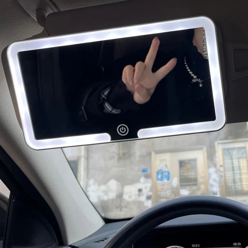 LED Car Makeup HD Mirror Sunshade Makeup Hanging Mirror Ultra Thin USB Charge Autom Cosmetic Mirror Touch Screen Dimmable Light