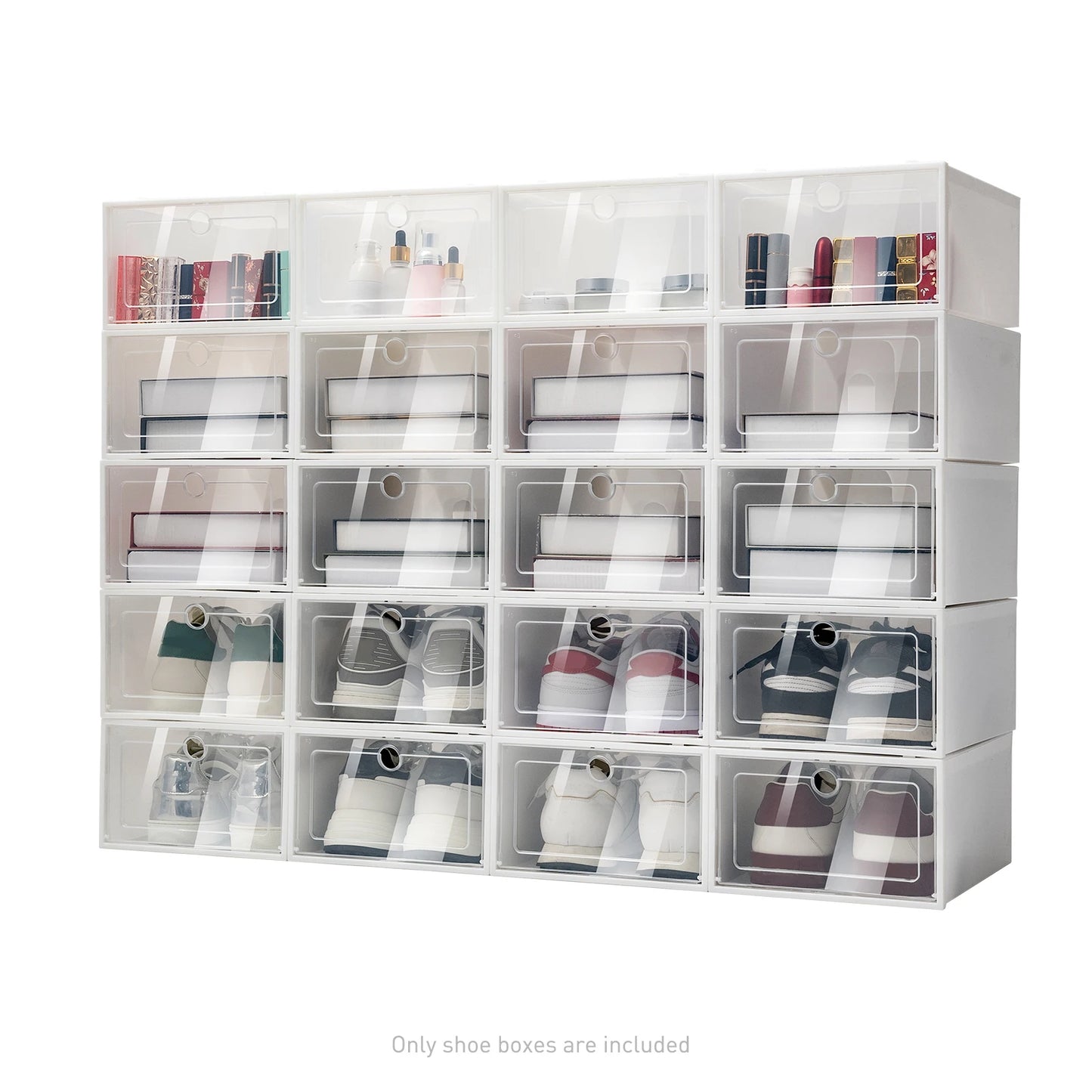 Foldable Flip Shoe Box Set Clear Plastic Stackable Storage Organizer