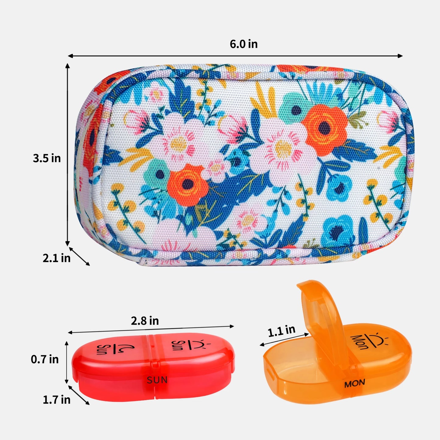 Seven Day Pill Organizer Canvas With Zip Pouch Rainbow Design