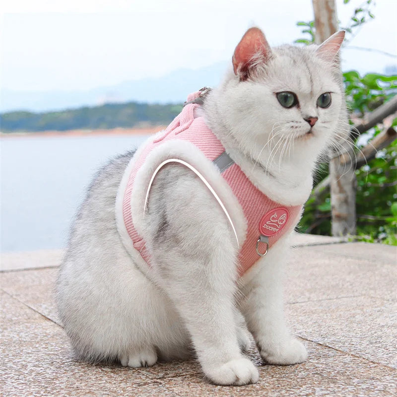 Sphynx Cat Harness Vest With Fur For Walking Leash Set