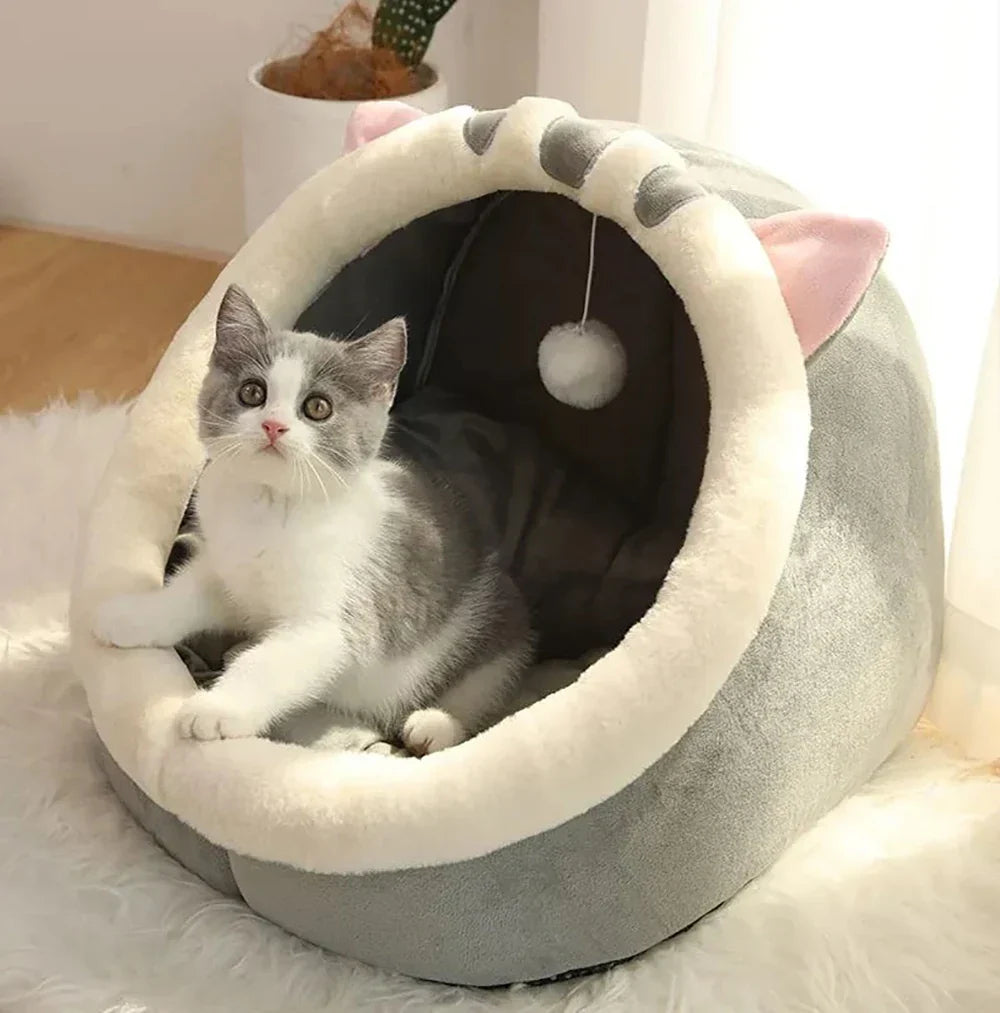 Cozy Cave Cat Bed With Soft Foldable Cushion Machine Washable