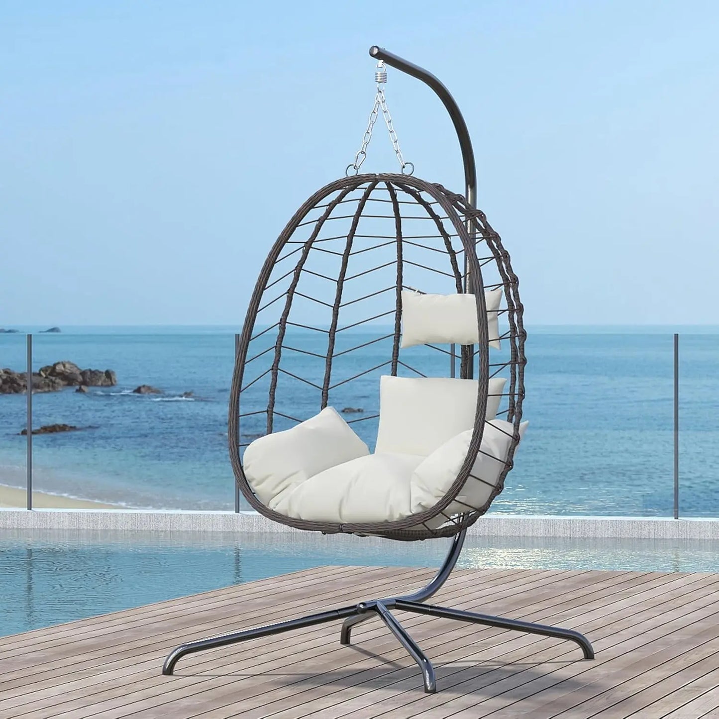 Egg Chair With Stand Outdoor Wicker Swing Chair Cushion