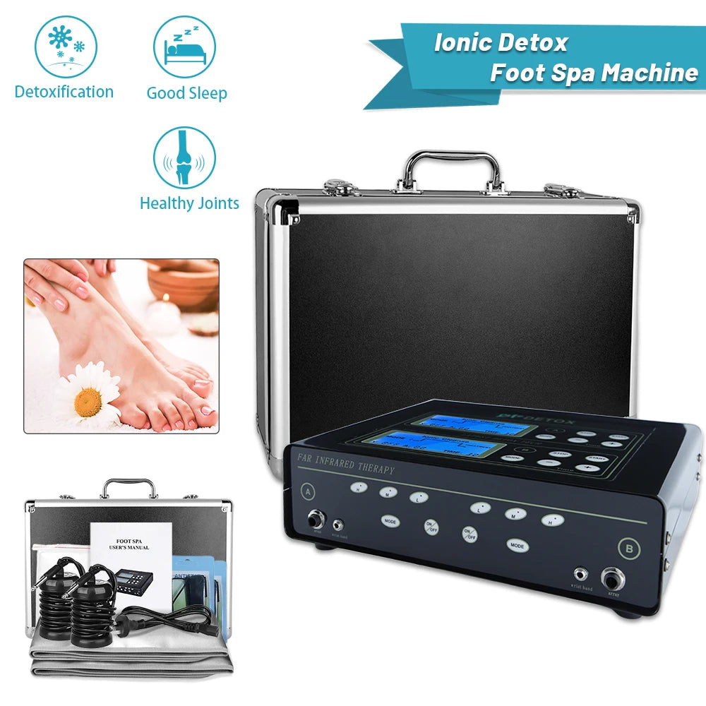 Salon Detox Spa Device Dual Ionic Foot Bath Detox Machine for 2 People Body Detox Sps Massage with Infrared Heating Waist Belt