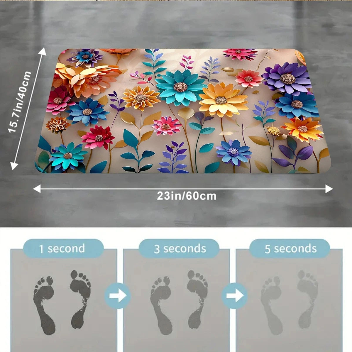 Floral Print Bathroom Mat Anti Slip Super Absorbent Shower Mat