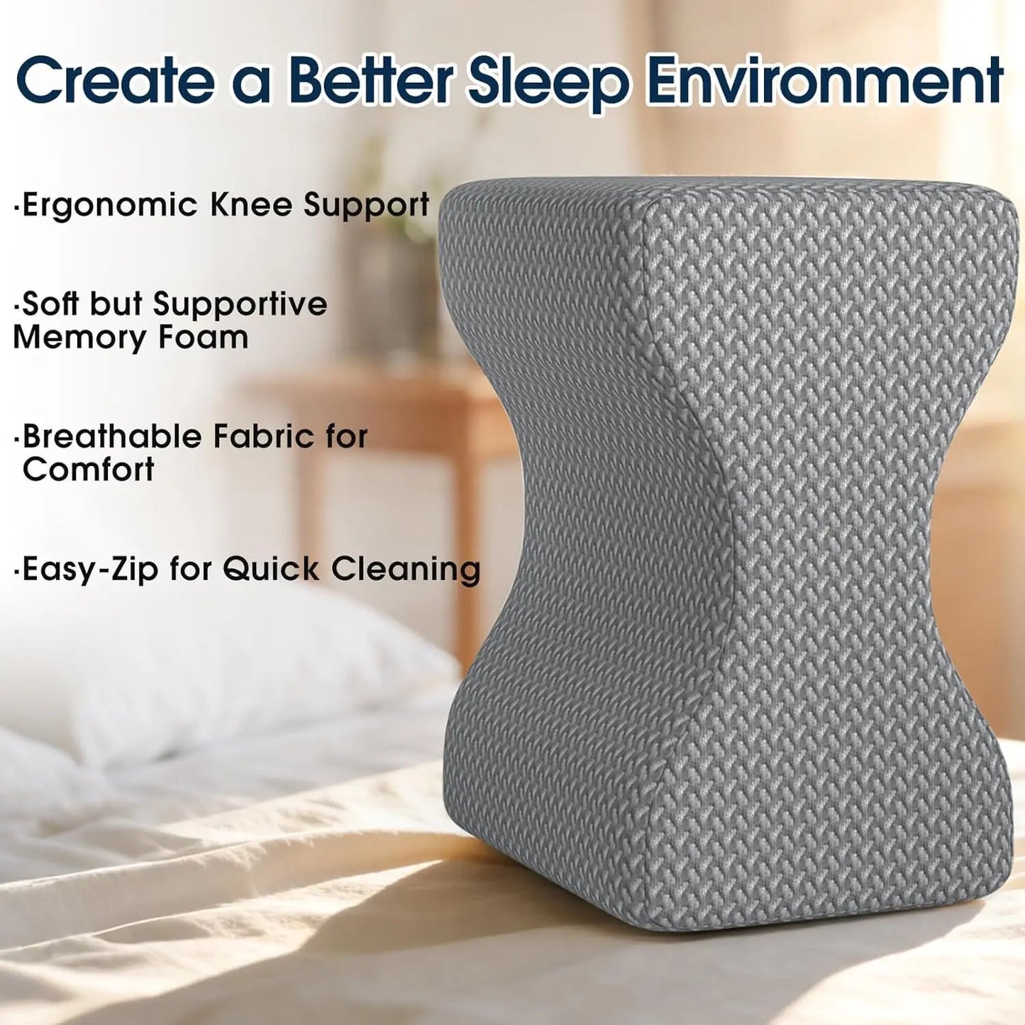 Memory Foam Knee Pillow, Knee Pillow for Side Sleepers, Leg Pillows for Sleeping Blood Circulation, Elevation Pillow for Spine A