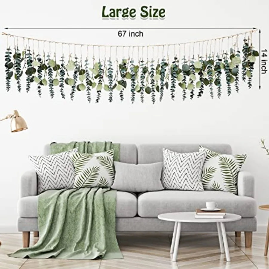 Artificial Hanging Eucalyptus Wall Decor Boho Bedroom Wall Decor with LED String Light for Home Office Farmhouse Nursery Bathro
