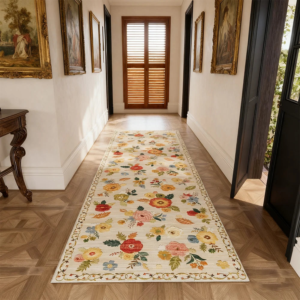 Kilim Floral Boho Area Rug Non-Shedding Machine Washable