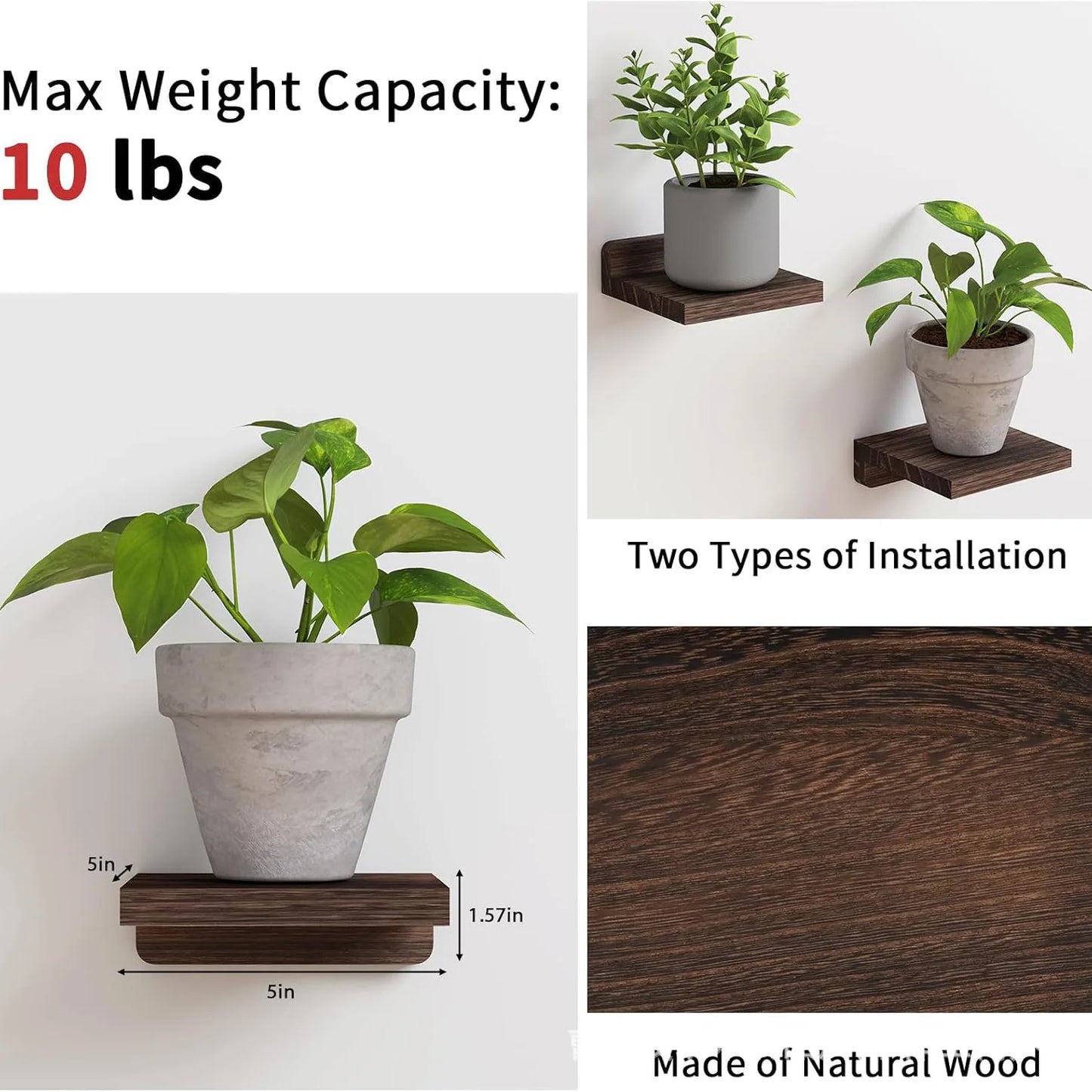 Wooden Wall Mounted Flower Racks Set For Living Room