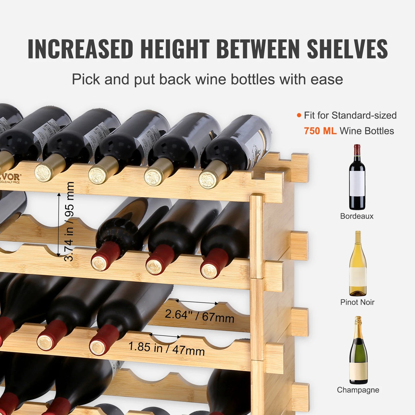 SucceBuy Bamboo Wine Rack Stackable Free Standing Display Shelves