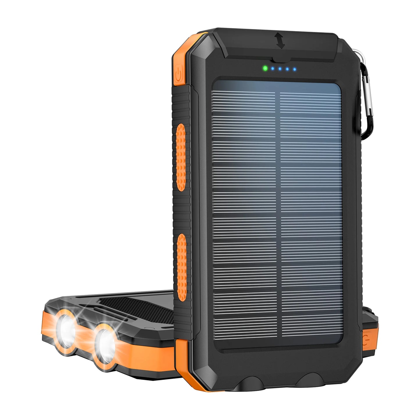 Ultra-Thin 10000mAh Solar Power Bank with Dual USB & Type-C Output, High-Brightness LED Light, Built-in Carabiner Clip