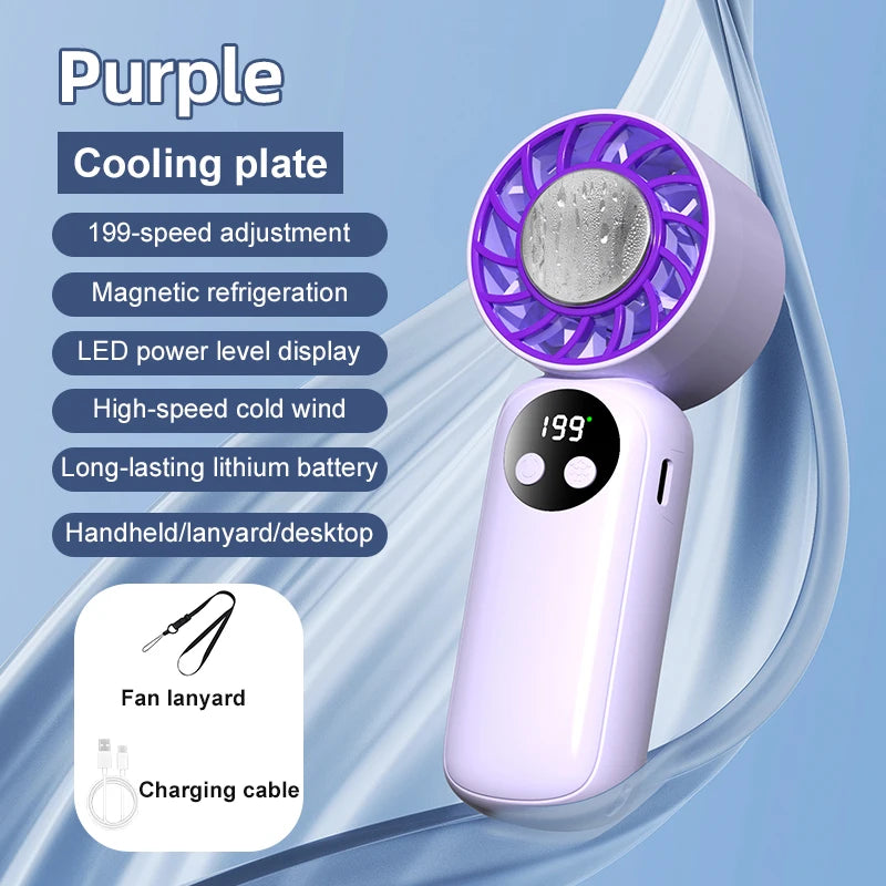 Semiconductor Refrigeration Handheld Electric Fan 2000mAh USB Rechargeable