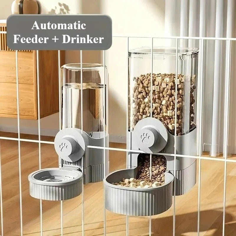 2025 Gravity Hanging Pet Feeder Cat Dog Large Capacity Auto Refill Cage Mount PP Household Puppy Double Bowl Set
