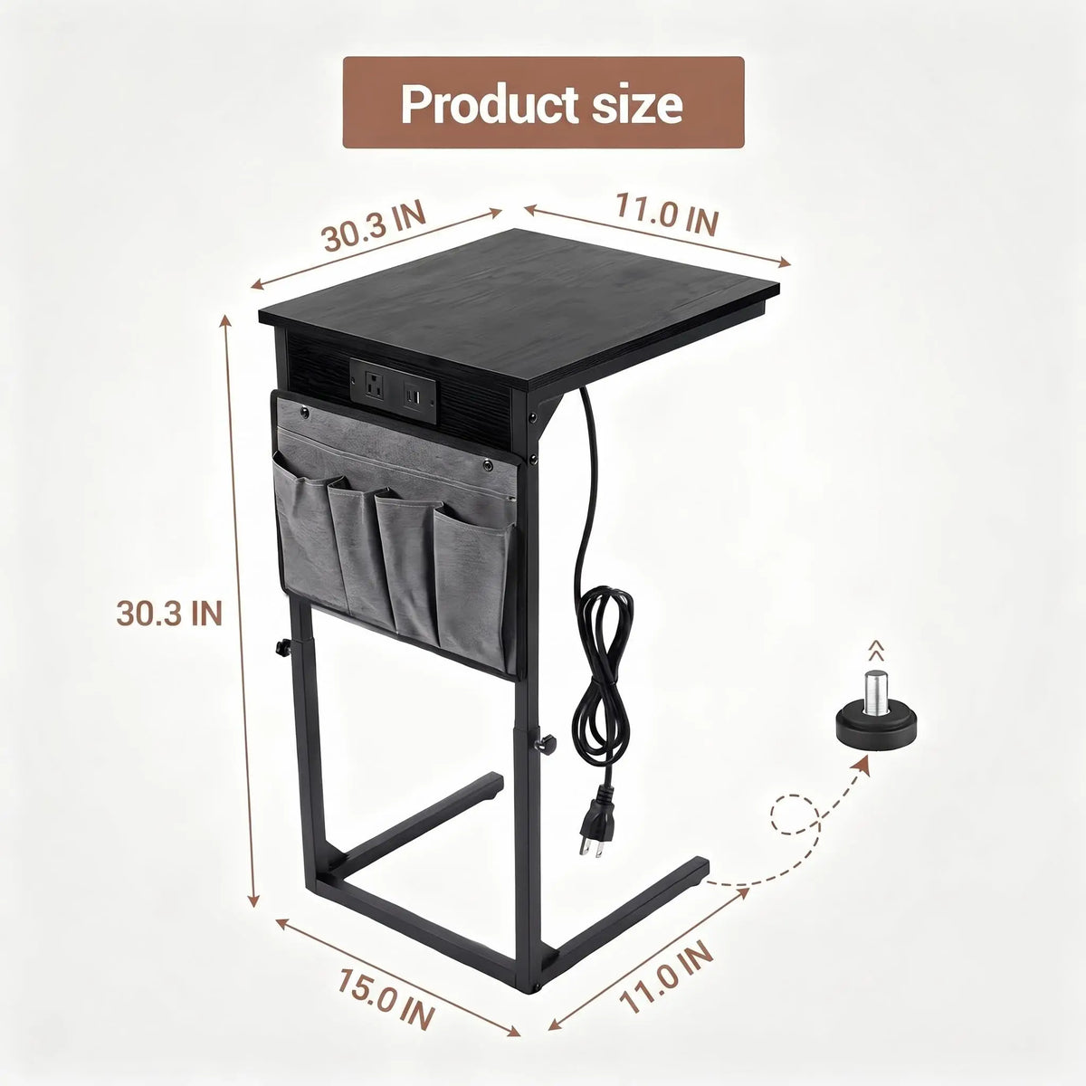 Adjustable C-Shaped Side Table with Charging Station