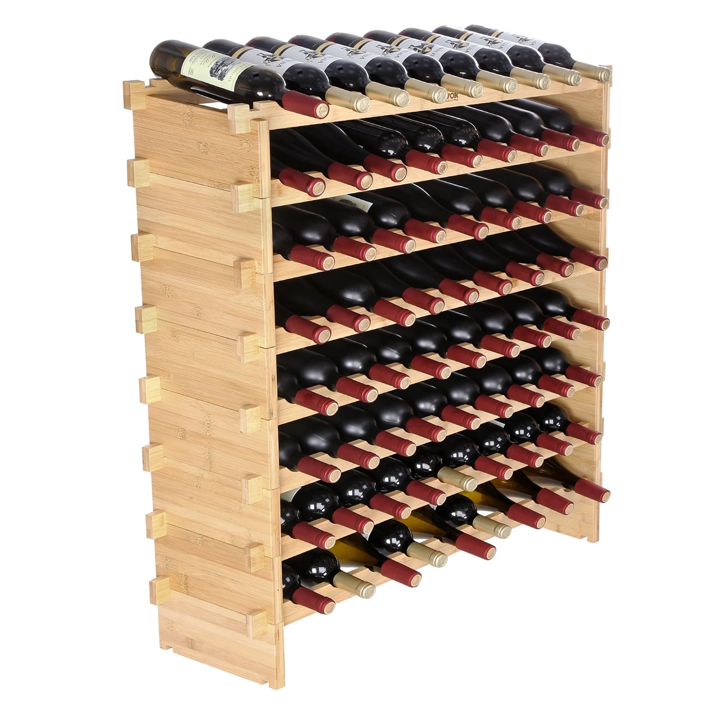 SucceBuy 8-Tier Stackable Bamboo Wine Rack Free Standing Storage
