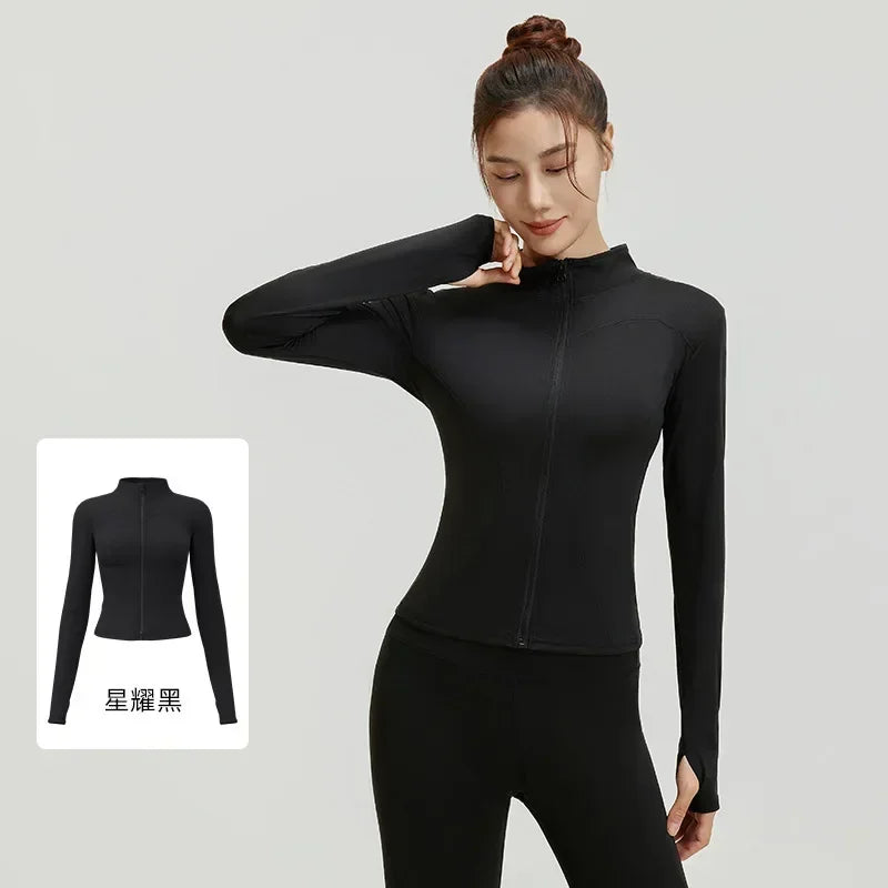 Women's Zipper Long Sleeve Sports Jacket For Fitness And Yoga