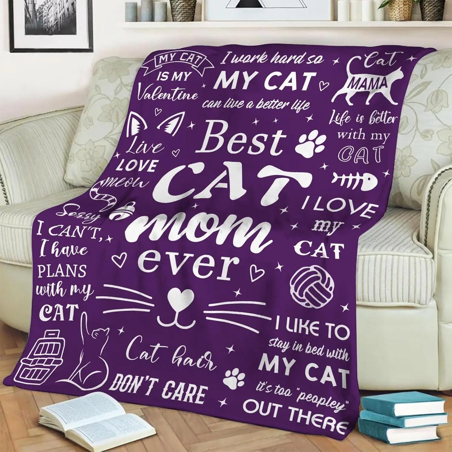 Cat Mom Blanket Gift For Cat Lovers Women Birthday Christmas