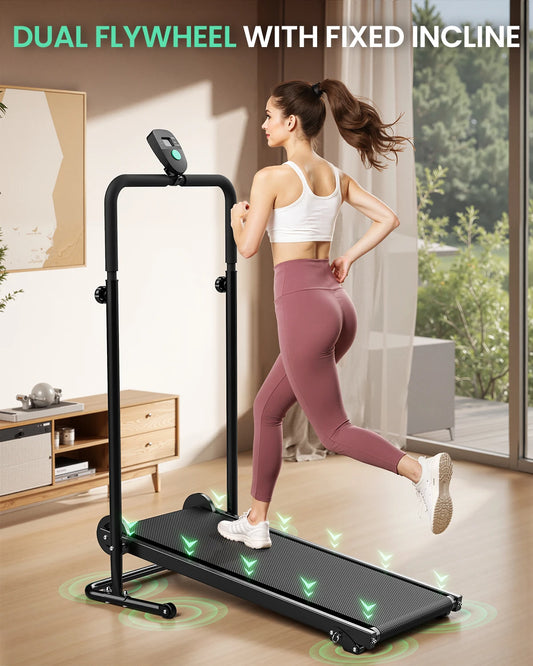 Non-Electric Folding Treadmill with Dual Flywheel