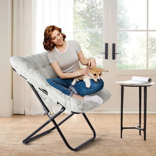Cozy Faux Fur Folding Saucer Chair