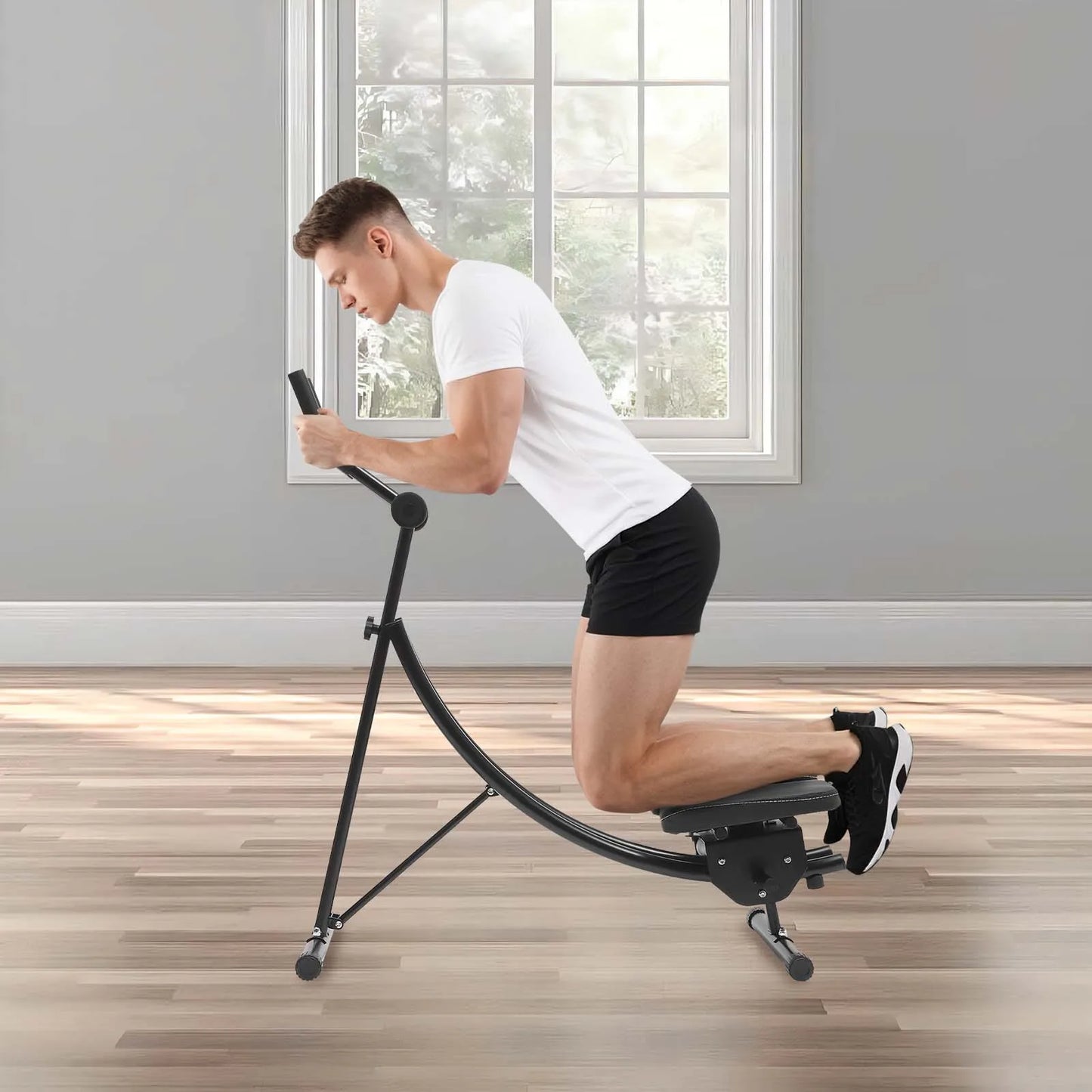 Foldable Ab Machine for Home Gym, 330lbs Heavy Duty Abdominal Trainer & Core Workout Equipment, 3-Gear Adjustable Sit-Up Bench with Smart LED Display for Men & Women (Black)