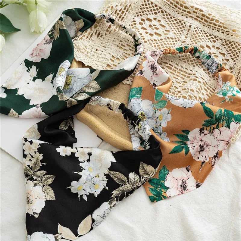 Summer Vintage Print Flower Beach Bandana Hair Scarf Fashion Elastic Rubber Headbands for Women Girl Hair Accessories