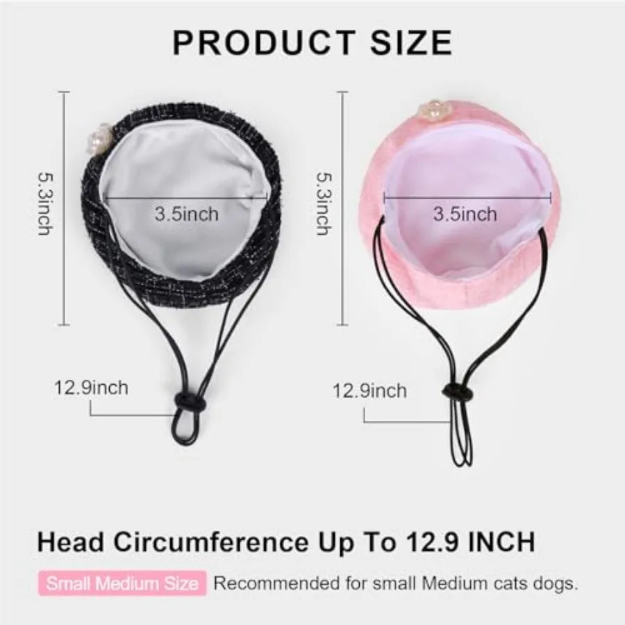 2PCS Cat Beret Hat with Small Camellia, Adjustable Satin Bowtie Bandana Scarf Set Pet Princess Costume for Halloween Christmas,