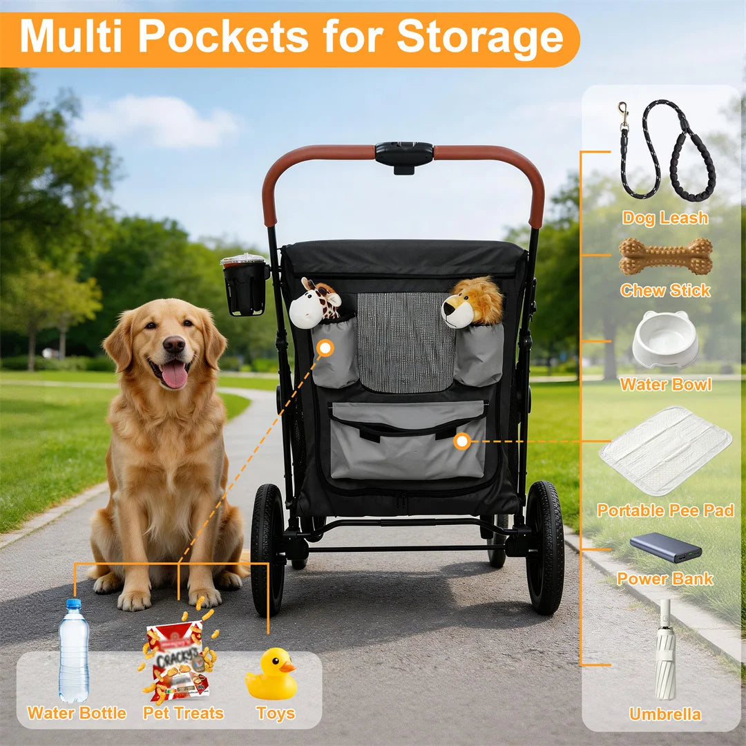 Portable Dog Stroller With One Click Folding And Dual Entry