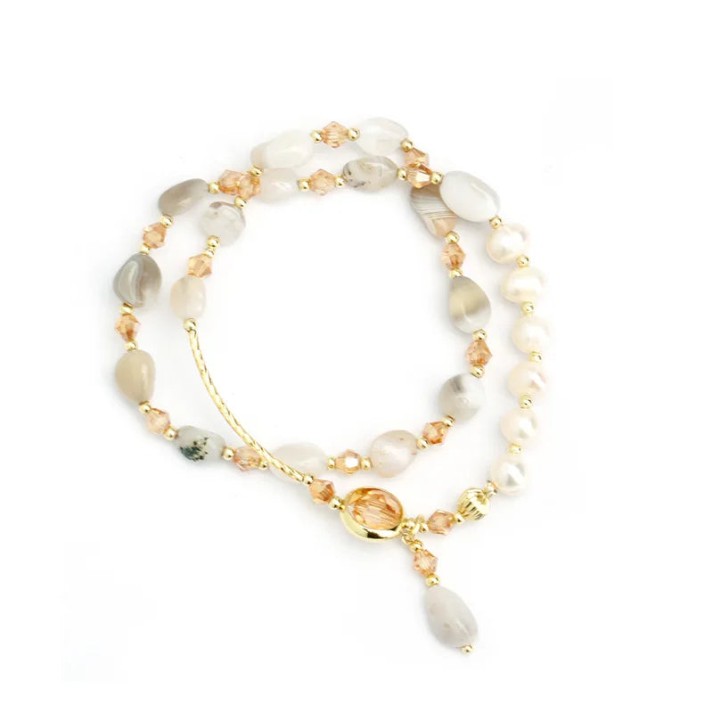 Double Layer Crystal Pearl Beaded Bracelet For Women Vintage Ethnic Style