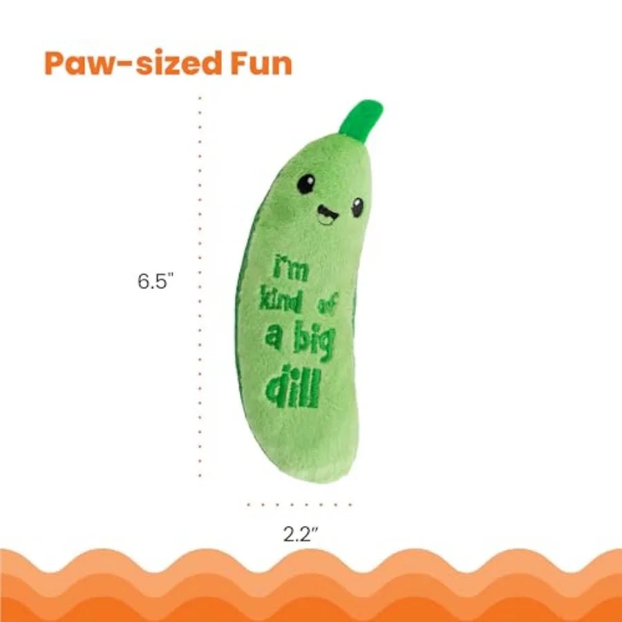 Crunchy Pickle Kicker Cat Toy Plush Crinkle Toy with Catnip and Dental Mesh, 6.5"