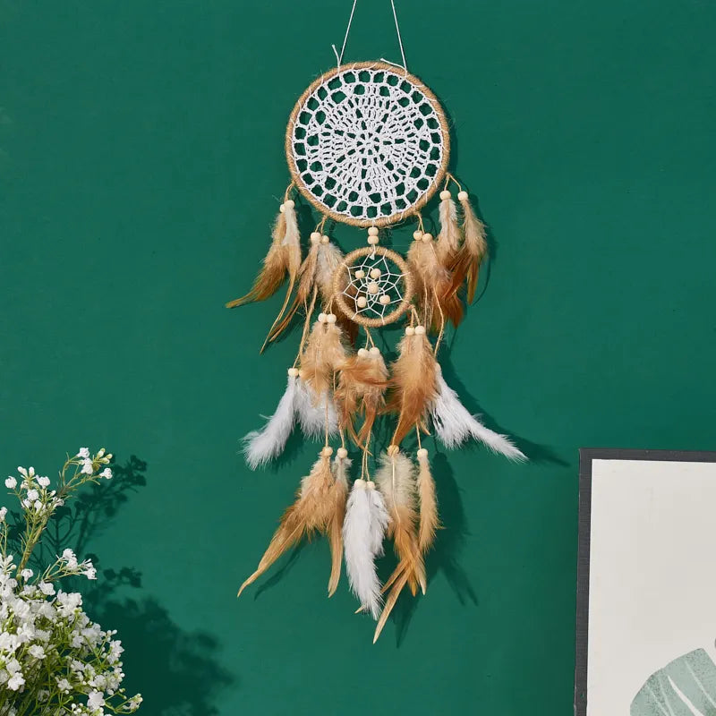 Moon Dream Catcher 5 Piece Set Handcrafted Bohemian Wall Decor
