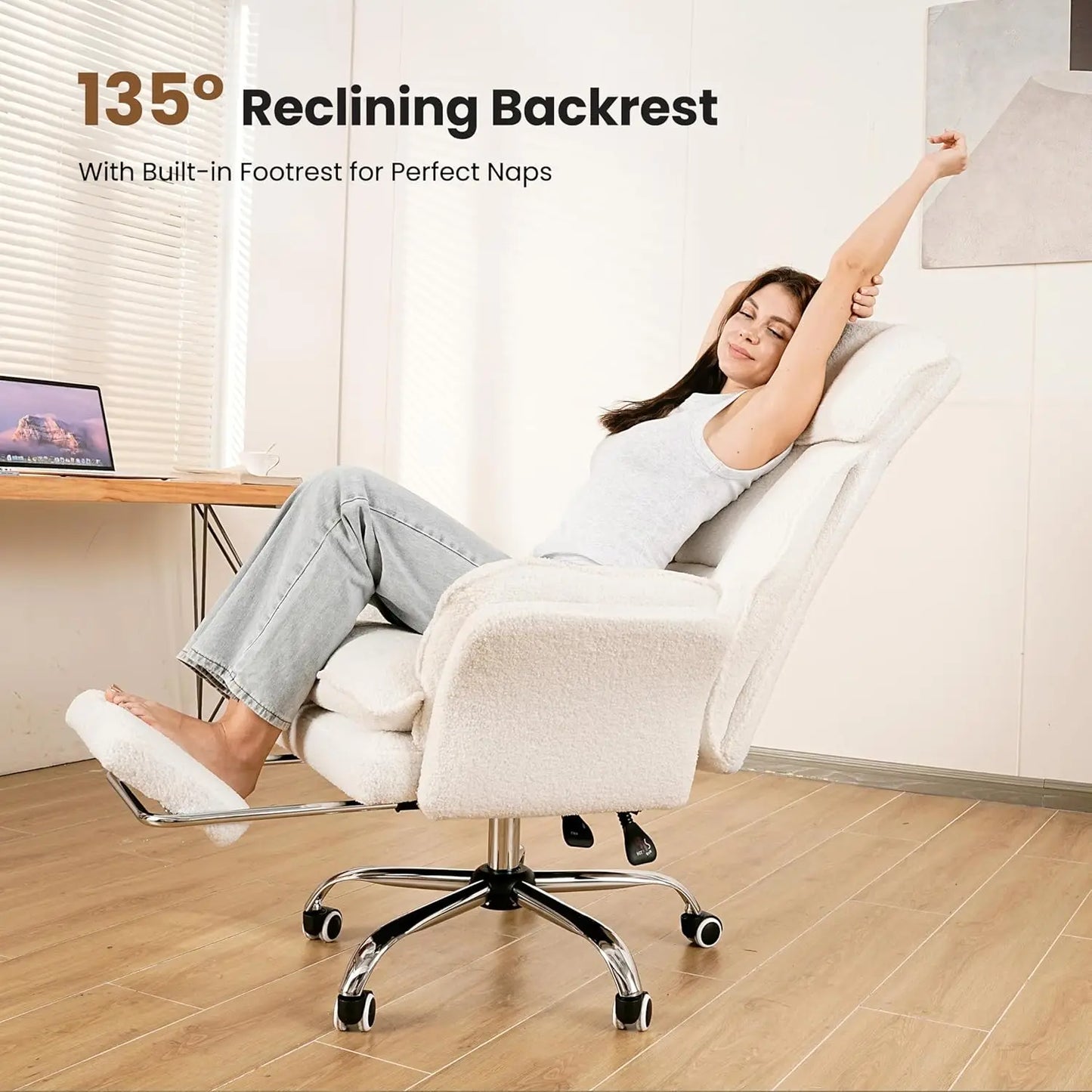 Ergonomic Reclining Office Chair With Flip Armrests And Footrest