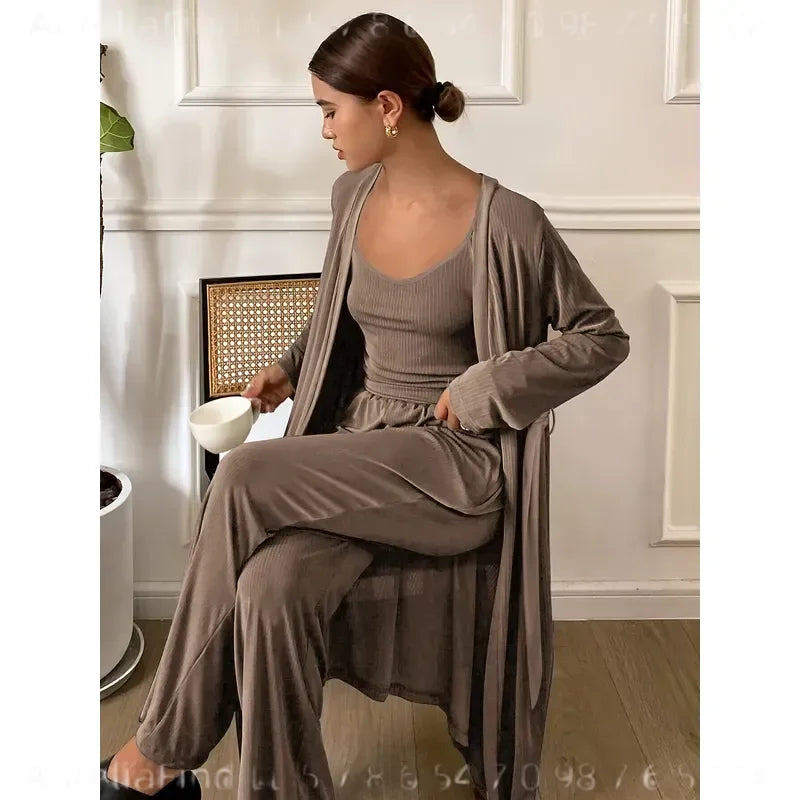 Women's Three-Piece Robe Loungewear Set