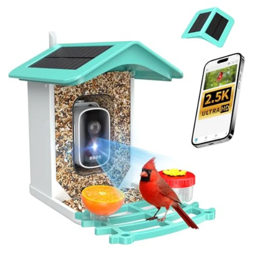 Smart Bird Feeder with Camera, 2.5K QHD, AI Identify 16000+ Birds, Dual Solar Panel, AI Auto-Capture and Motion Detection, IP