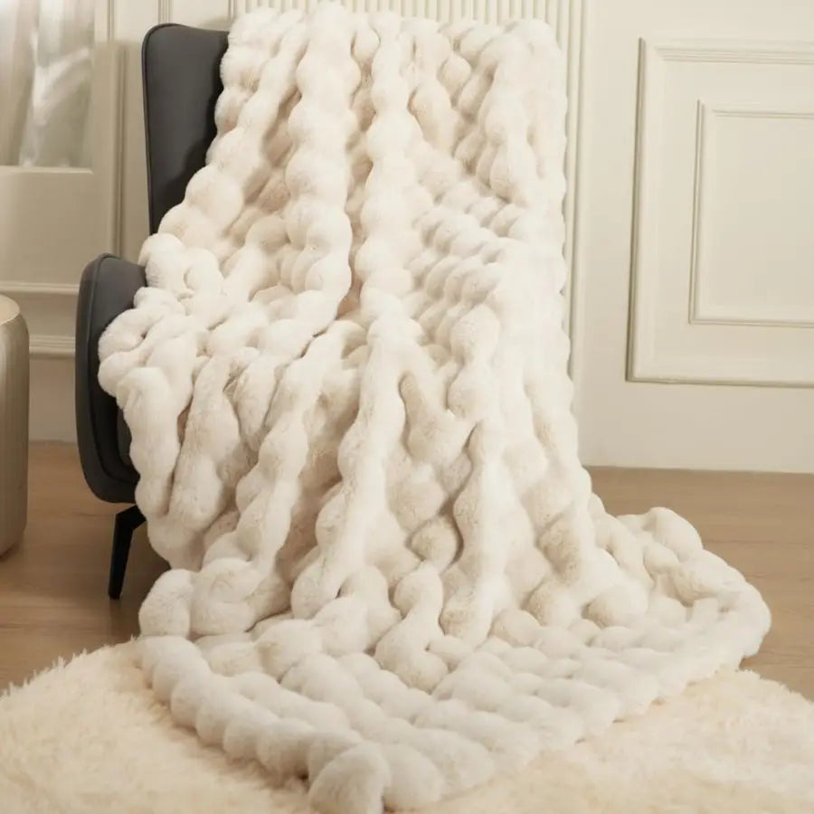Lux Plush Rabbit Faux Fur Throw Blanket For Cozy Couches