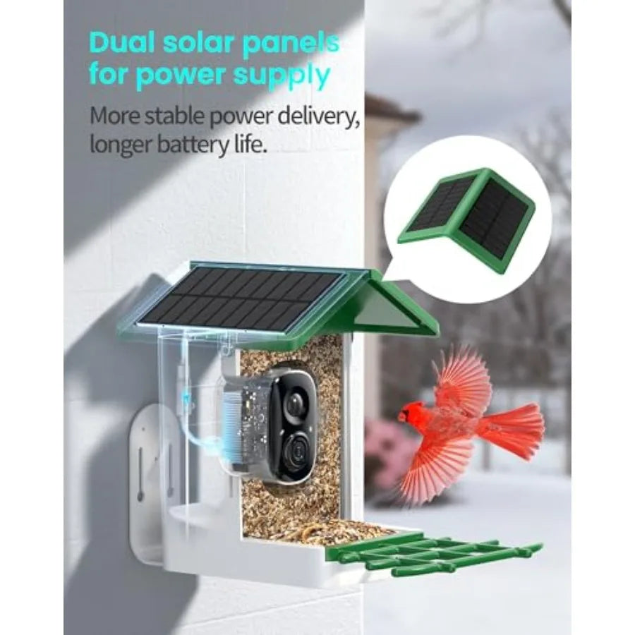 Smart Bird Feeder with Camera, 2.5K QHD, AI Identify 16000+ Birds, Dual Solar Panel, AI Auto-Capture and Motion Detection, IP