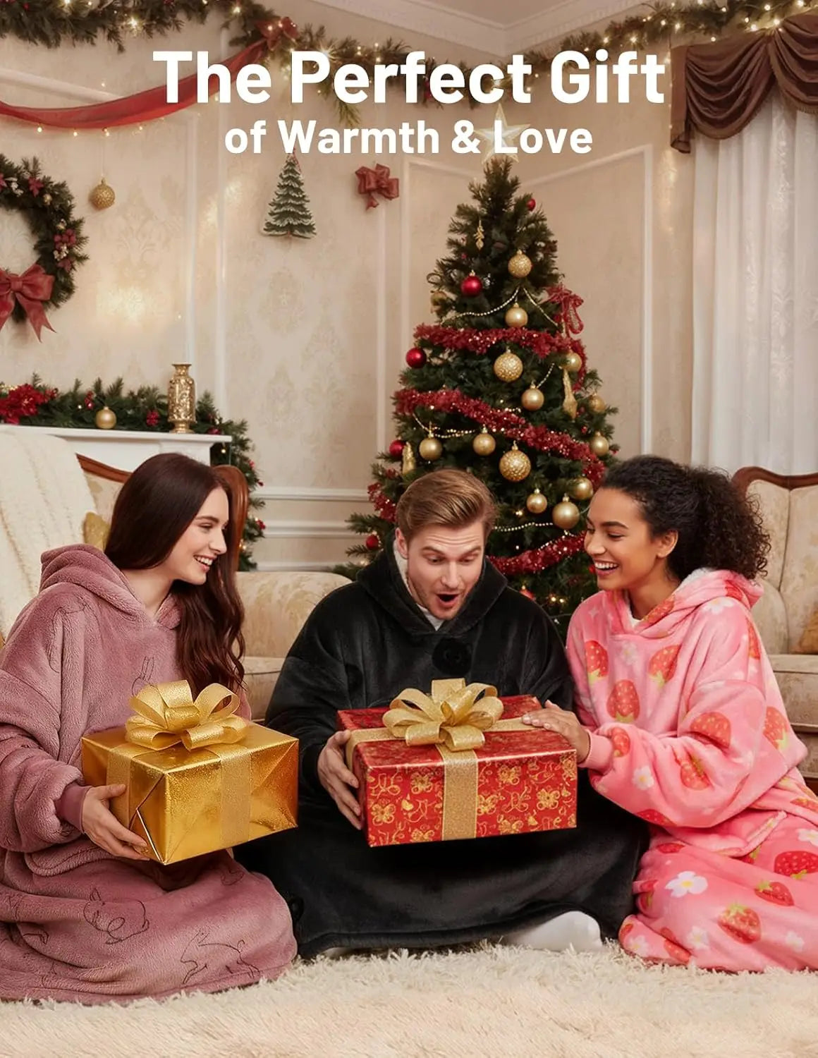Wearable Sherpa Hoodie Blanket For Adults With Giant Pocket