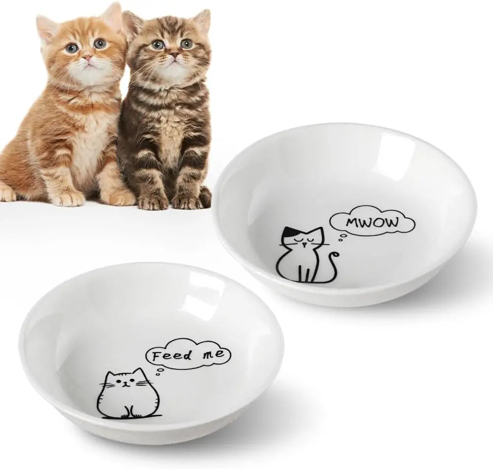 Ceramic Cat Bowls Pack Non Slip Microwave Safe Whisker Fatigue