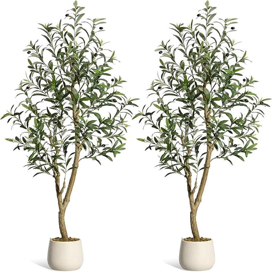 HiMISS Olive Trees Artificial Indoor Tree with White Planter