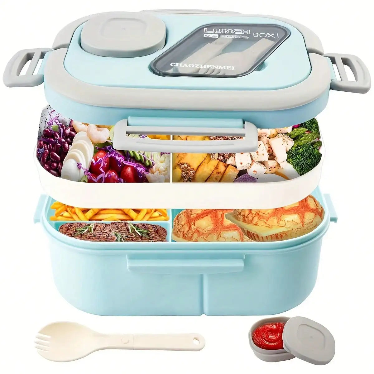 Bento Salad Bowl with Forks and Sauce Cup