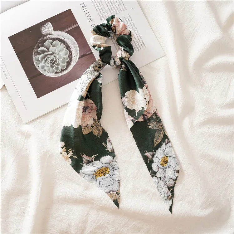Summer Vintage Print Flower Beach Bandana Hair Scarf Fashion Elastic Rubber Headbands for Women Girl Hair Accessories
